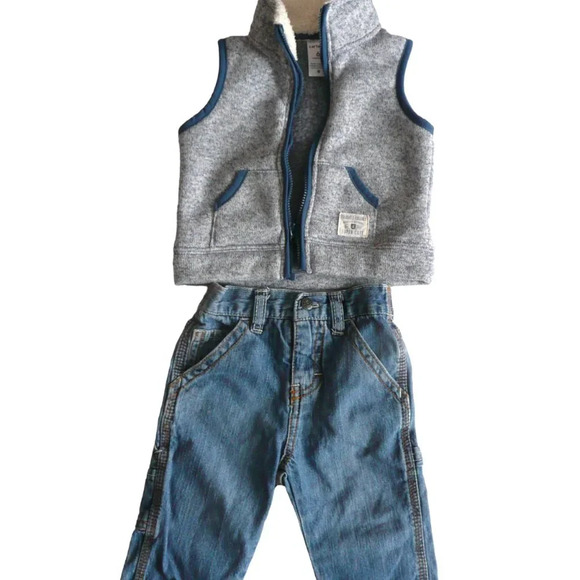 Guess + Carter's Baby Boy Clothes Jeans + Fleece Vest 6/9M - Picture 1 of 8